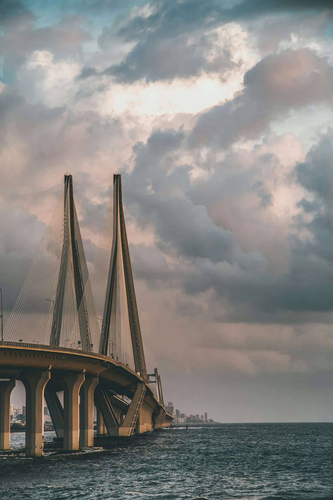 The Bandra–Worli Sea Link at dusk, Mumbai